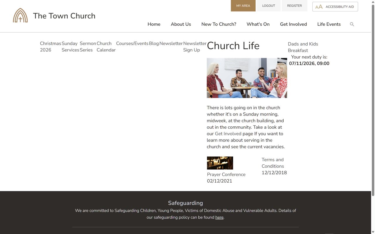 A page using the homepage template, with its sub-page links across the top and the content squeezed into the middle