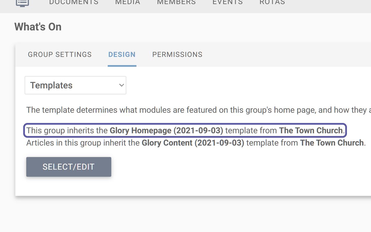 The line saying the group inherits the homepage template