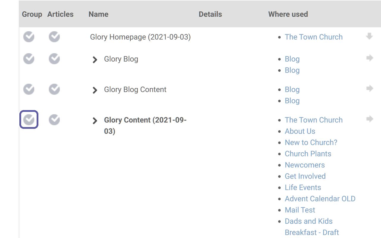 The tick in the Group column